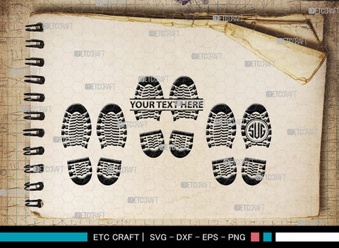 Footprints Human Shoes Monogram, Footprints Human Shoes Silhouette, Footprints Human Shoes SVG, Shoesprint Svg, Man Shoe Foot Svg, SB00194 SVG ETC Craft 