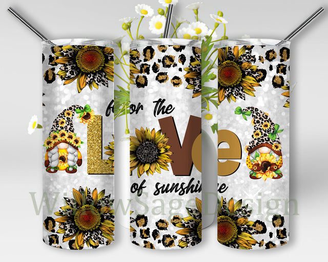 For The Love Of Sunshine Tumbler Png, Sunflower Gnome 20oz Skinny Tumbler, Leopard Sunflower Design Png, Gnome Sublimation Design, Digital Download Sublimation WillowSageDesign 