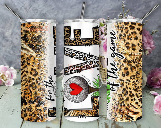For The Love of The Game Leopard Design Tumbler, Love Golf 20oz Skinny Tumbler, Golf Ball Tumbler Png, Golf Leopard Glitter Tumbler, Golf Sublimation Design, Digital Download Sublimation DesignSVG 