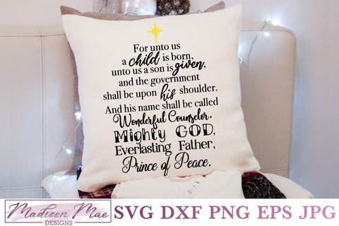 For Unto Us A Child Is Born, Christmas Bible Verse SVG SVG Madison Mae Designs 