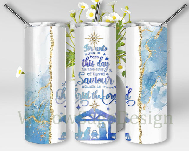 For Unto You Is Born Tumbler Png, Nativity Scene 20oz Skinny Tumbler, Christian Christmas Tumbler Design, Christian Glitter Design Png, Religion Sublimation Design, Digital Download Sublimation WillowSageDesign 