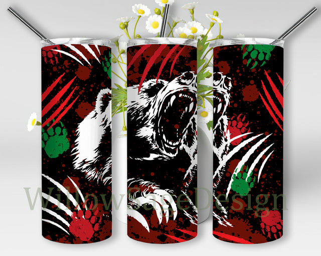 Forest Bear 20oz Skinny Tumbler, Bear Tumbler Png, Bear Paw Tumbler Wrap, Animal Digital Png, Bear Sublimation Design for Straight, Instant Download Sublimation WillowSageDesign 