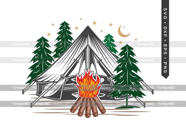 Forest Camper SVG Cut File | Camping Bucket Svg | Camp Fire Svg | Camping Svg | Tent Svg | Forest Silhouette | Hiking Svg | Pine Tree Svg SVG ETC Craft 