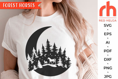 Forest Horses SVG - Outdoor Scene Cut File SVG RedHelgaArt 
