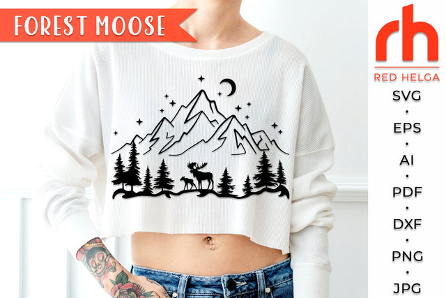 Forest Moose SVG - Mountains Scene Cut File SVG RedHelgaArt 