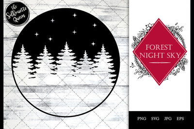 Forest Night Sky - Trees under starry night SVG SVG Loveleen Kaur 