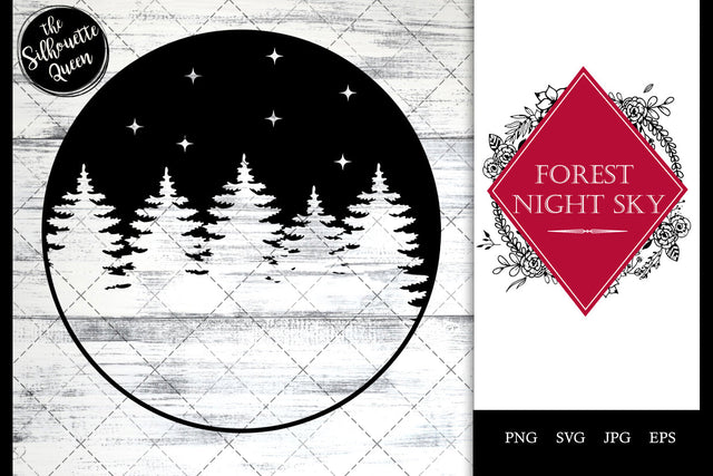 Forest Night Sky - Trees under starry night SVG SVG Loveleen Kaur 