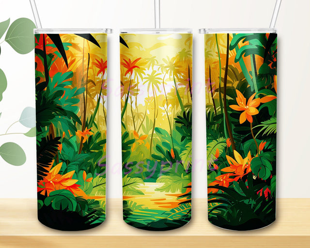 Forest Orange Yellow Colors 20oz Skinny Tumbler Png, Orange Floral Tumbler Wrap, Orange Floral Seamless Sublimation Designs, Forest Orange Floral Tumbler Sublimation sassyprint 