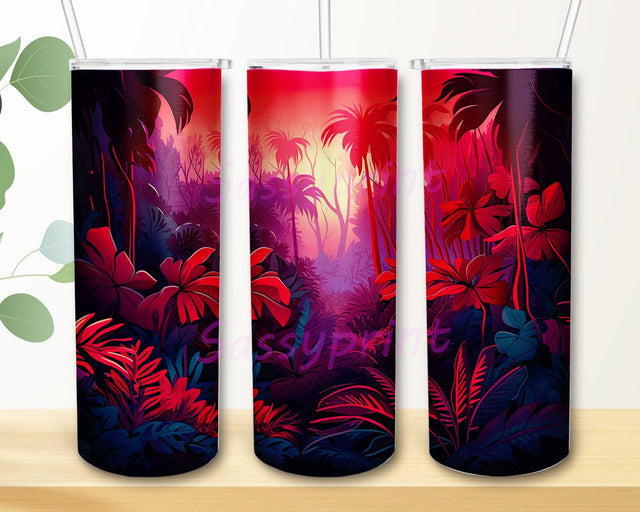 Forest Pink Yellow Colors 20oz Skinny Tumbler Png, Pink Floral Tumbler Wrap, Pink Floral Seamless Sublimation Designs, Forest Pink Floral Tumbler Sublimation sassyprint 