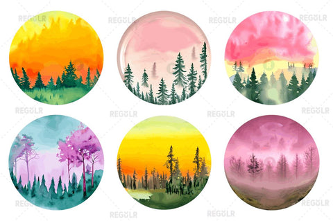 Forest Sunset Sky inspired Sublimation Circles Background bundle Sublimation Regulrcrative 