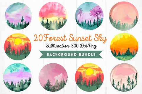 Forest Sunset Sky inspired Sublimation Circles Background bundle Sublimation Regulrcrative 