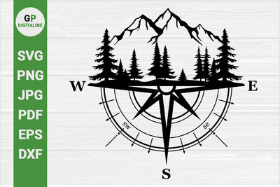 Forest SVG, Mountain SVG, Compass SVG, Wilderness SVG, Woods SVG, Pine Trees SVG, Hills SVG, Woodland SVG, Nature SVG, Outdoor SVG SVG GPDigitaline 