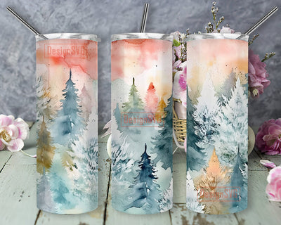 Forest Trees Snow 20oz Skinny Tumbler Png, Christmas Tree Winter Tumbler Wrap, Winter Snow In The Forest Christmas Tumbler, Sunset Snow Tumbler Sublimation DesignSVG 