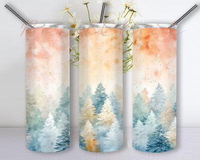 Forest Trees Snow 20oz Skinny Tumbler Png, Christmas Tree Winter Tumbler Wrap, Winter Snow In The Forest Christmas Tumbler, Sunset Snow Tumbler Sublimation PixelChick 