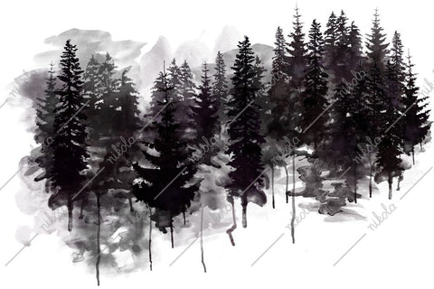 Forest Watercolor Mysterious Woods Pine Tree Dark PNG JPG Sublimation nikola 
