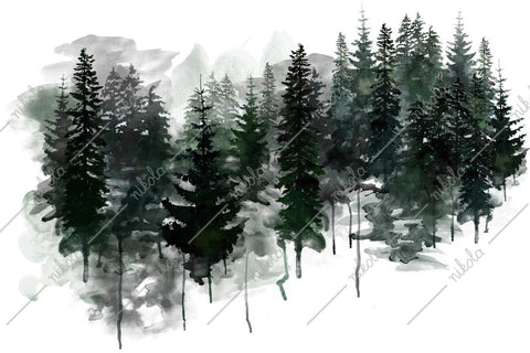 Forest Watercolor Mysterious Woods Pine Tree Dark PNG JPG Sublimation nikola 