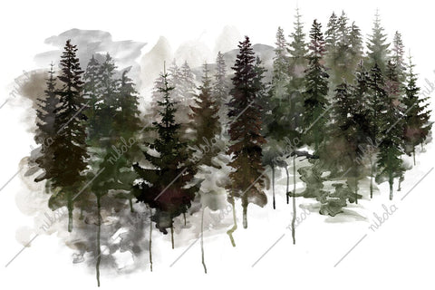Forest Watercolor Mysterious Woods Pine Tree Dark PNG JPG Sublimation nikola 