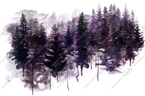 Forest Watercolor Mysterious Woods Pine Tree Dark PNG JPG Sublimation nikola 