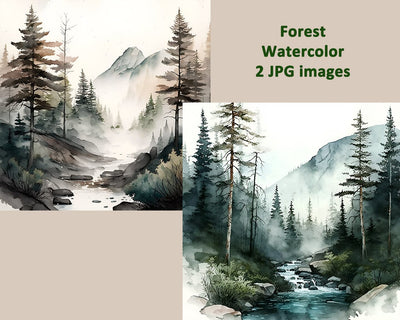 Forest Watercolor, Pine Trees, JPG Sublimation nikola 