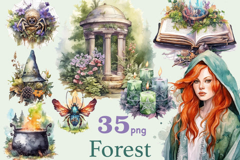 Forest Witch Clipart Bundle | Fantasy Illustration PNG SVG GlamArtZhanna 