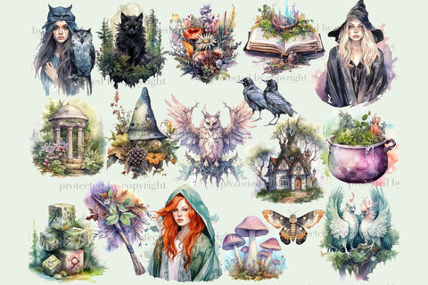 Forest Witch Clipart Bundle | Fantasy Illustration PNG SVG GlamArtZhanna 