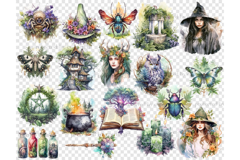 Forest Witch Clipart Bundle | Fantasy Illustration PNG SVG GlamArtZhanna 