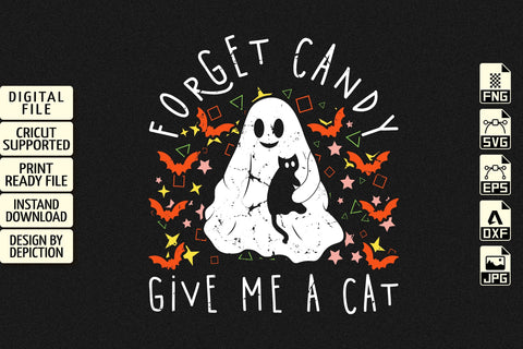 Forget Candy Give Me A Cat T-Shirt, Halloween Ghost Shirt Print Template Sketch DESIGN Depiction Studio 