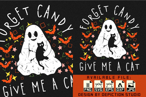 Forget Candy Give Me A Cat T-Shirt, Halloween Ghost Shirt Print Template Sketch DESIGN Depiction Studio 