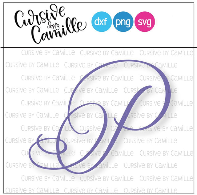 Formal Monogram P Hand Lettered Calligraphy Cut File SVG Cursive by Camille 