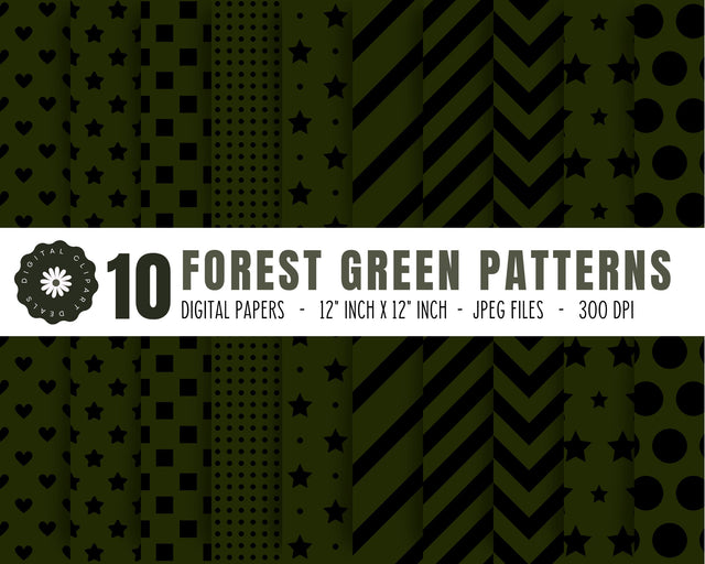 Forrest Green Patterns - 10 - 12" inch x 12" inch Digital Papers Digital Pattern Digital Clipart Deals 