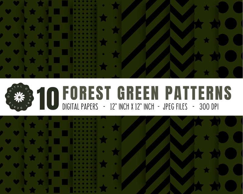 Forrest Green Patterns - 10 - 12" inch x 12" inch Digital Papers Digital Pattern Digital Clipart Deals 
