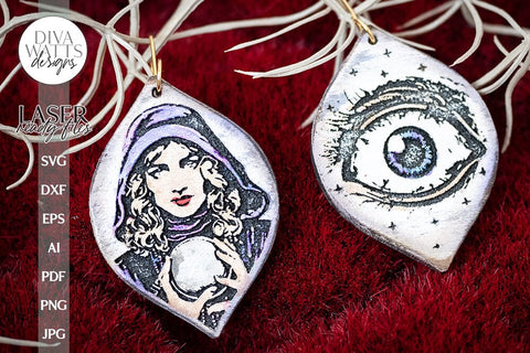Fortune Teller Earrings SVG Psychic Earrings Glowforge Earrings Fortune Teller Halloween Earrings For Laser Crystal Ball Earrings For Laser SVG Diva Watts Designs 