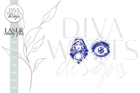 Fortune Teller Earrings SVG Psychic Earrings Glowforge Earrings Fortune Teller Halloween Earrings For Laser Crystal Ball Earrings For Laser SVG Diva Watts Designs 