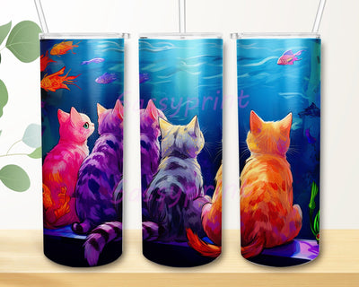 Four Cats Colourful Fish Swimming Around 20oz Skinny Tumbler Png, Cat Watercolor Tumbler, Cute Cats Tumbler, Cat Tumbler Wrap, Instant Digital Download Sublimation sassyprint 