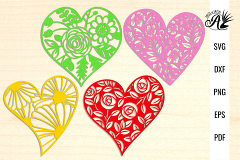 Four Floral Hearts SVG paper cut files SVG Angel on Empire 