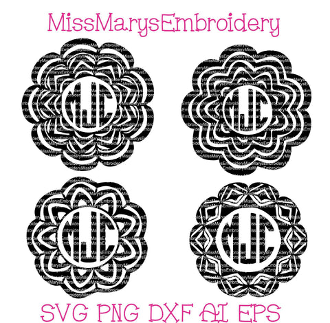 Four Hand Drawn Mandalas Set 3 SVG MissMarysEmbroidery 