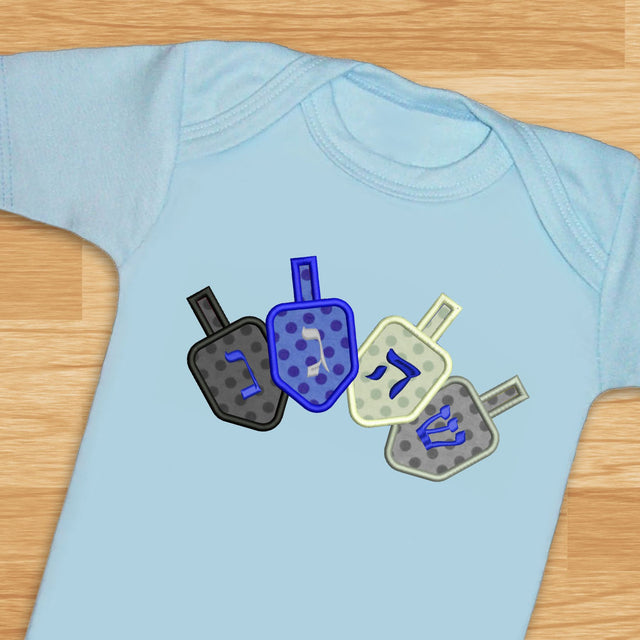 Four Hanukkah Dreidels Applique Embroidery Embroidery/Applique Designed by Geeks 