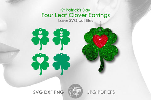 Four Leaf Clover Earrings SVG, Saint Patrick's Day Earrings SVG Artisan Craft SVG 