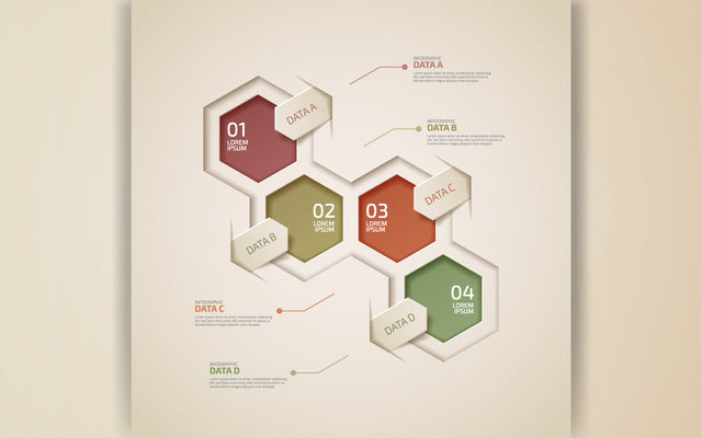 Four realistic hexagonal elements business infographic template with thin line icons SVG naemmiah021 