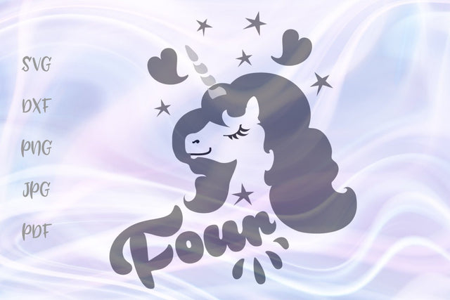 Four Unicorn 4th Birthday Girl SVG, PNG, DXF, PDF, JPG SVG Digitals by Hanna 