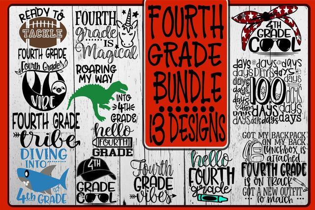 Fourth Grade Bundle - 13 Designs - SVG PNG EPS DXF SVG On the Beach Boutique