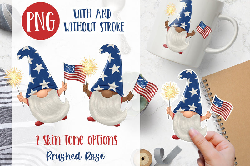 Fourth of July gnome |Summer Gnome |Sublimation or sticker Sublimation Brushed Rose 