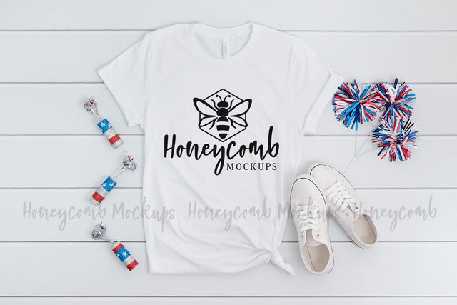 Fourth of July Mockup, Bella Canvas 3001 White Mockup Mock Up Photo Honeycomb Mockups 