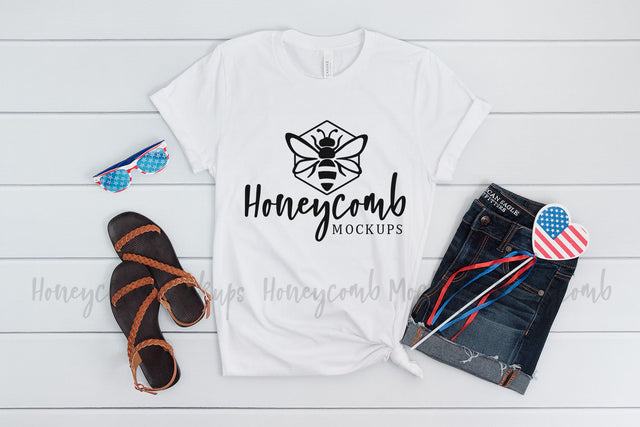 Fourth of July Mockup, Patriotic Mockup, Bella Canvas 3001 White Mockup Mock Up Photo Honeycomb Mockups 