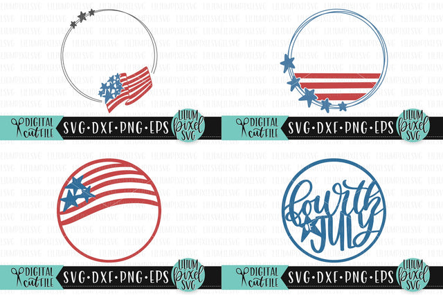 Fourth of July Round Frame Mini Bundle Set SVG Lilium Pixel SVG 