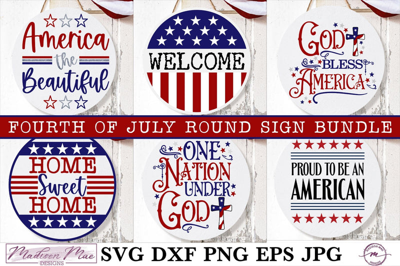 Fourth Of July Round Sign SVG Bundle SVG Madison Mae Designs 