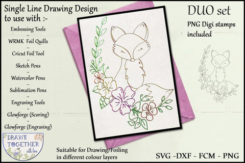 Fox 1 - Single line for Foil Quill | Digi Stamp Sketch DESIGN DrawnTogether with love 