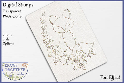 Fox 1 - Single line for Foil Quill | Digi Stamp Sketch DESIGN DrawnTogether with love 