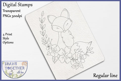 Fox 1 - Single line for Foil Quill | Digi Stamp Sketch DESIGN DrawnTogether with love 