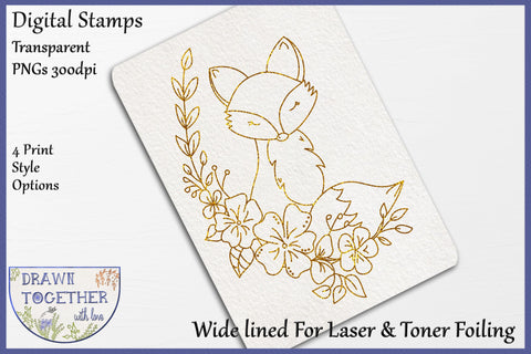 Fox 1 - Single line for Foil Quill | Digi Stamp Sketch DESIGN DrawnTogether with love 